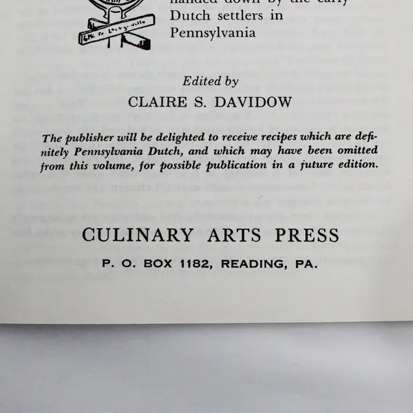 Pennsylvania Dutch Cookbook: Fine Old Recipes 1977 Paperback Claire S. Davidow