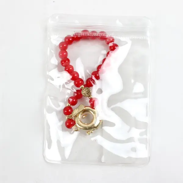 Lot of 4 Red Beaded Bracelets Gold-Tone Clasp