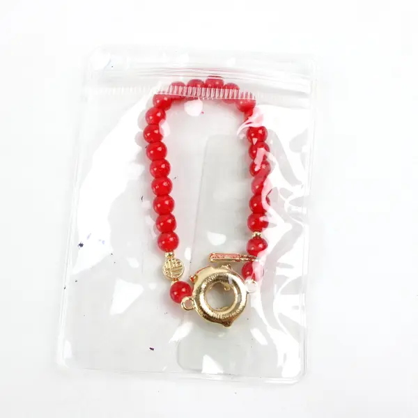 Lot of 4 Red Beaded Bracelets Gold-Tone Clasp