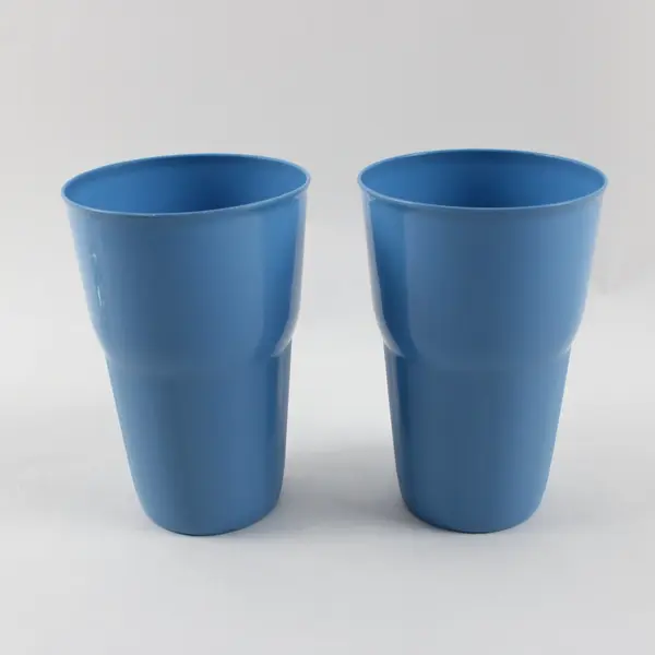 Lot of 5 Mixed Drinkware 2 Melamine Mugs 2 Blue Tumblers Clear Glass