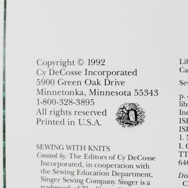 Singer Reference Library Sewing with Knits Softcover Book 1992