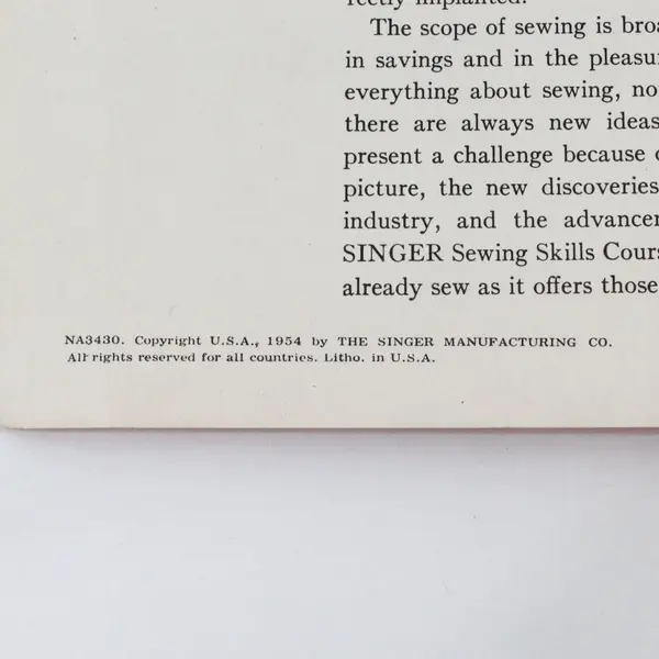 Vintage 1954 Singer Sewing Skills Reference Book NA3430 USA