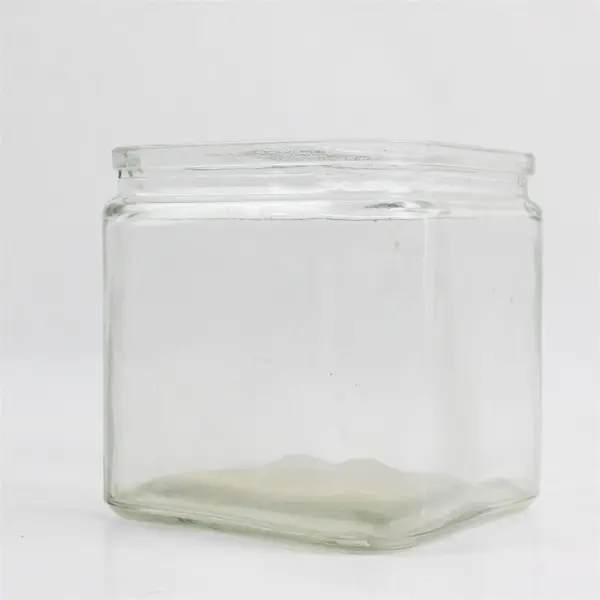 Lot of Three Unbranded Square Glass Jars. Flawed, No Lids. Made in China.