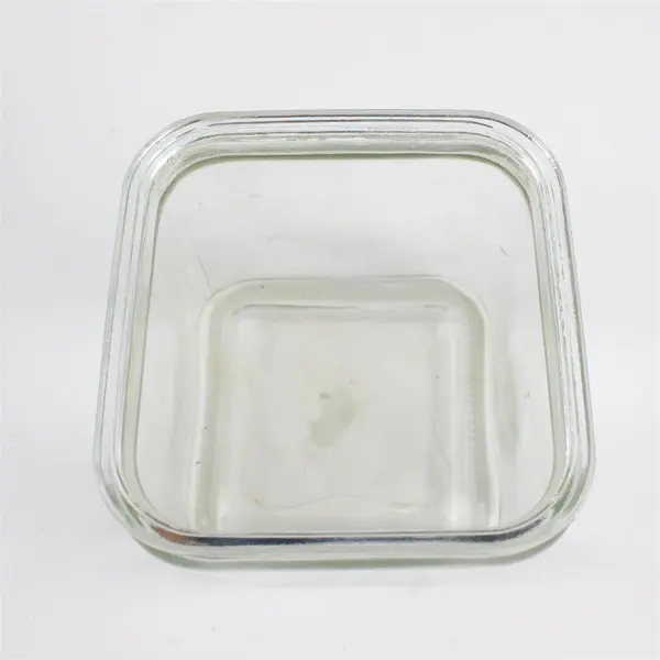 Lot of Three Unbranded Square Glass Jars. Flawed, No Lids. Made in China.