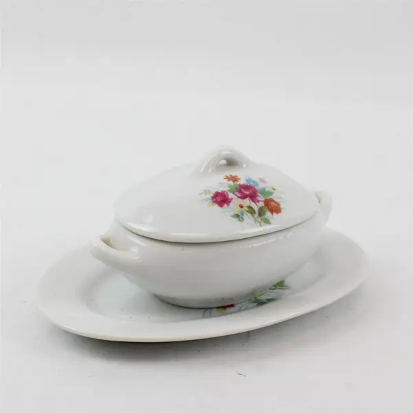 Vintage Porcelain Tureen with Underplate White Floral Collectible