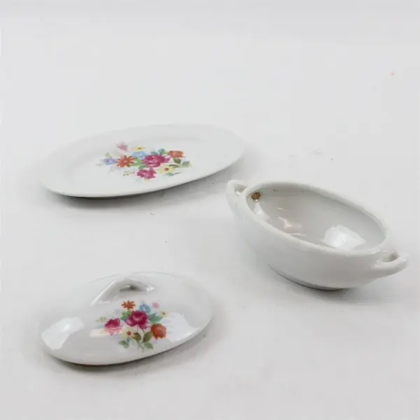 Vintage Porcelain Tureen with Underplate White Floral Collectible