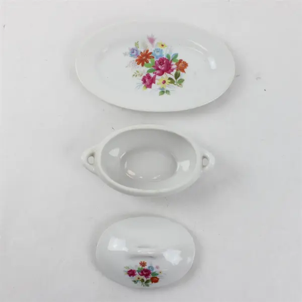 Vintage Porcelain Tureen with Underplate White Floral Collectible
