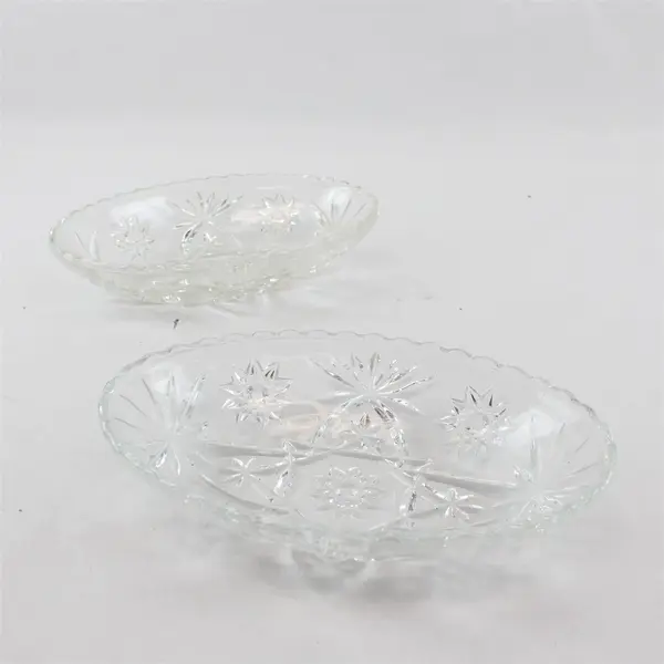 Lot of 2 Vintage Anchor Hocking Star of David Oval Relish Dishes Pressed Glass