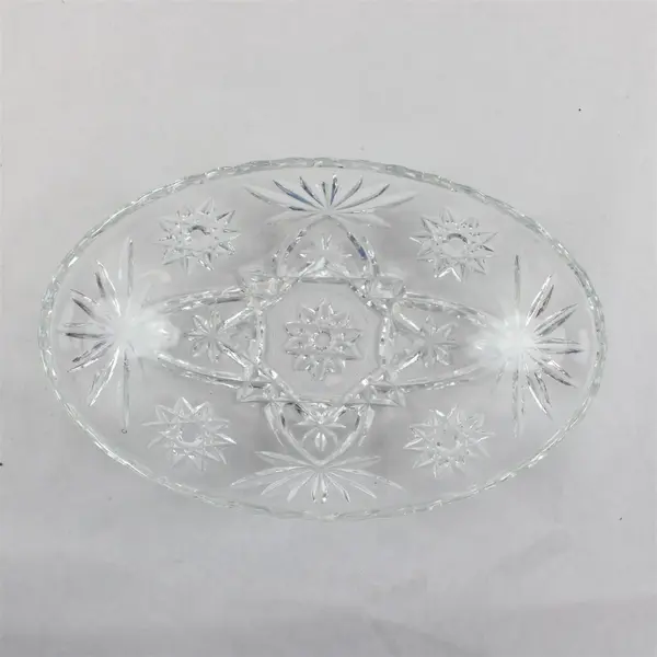 Lot of 2 Vintage Anchor Hocking Star of David Oval Relish Dishes Pressed Glass