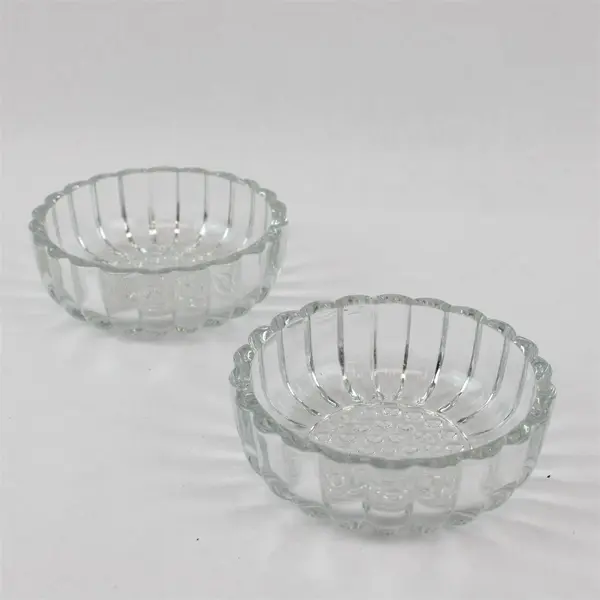Lot of 2 National Clear Glass Bowls Vertical Ribbed Small Shallow