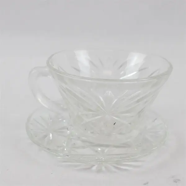 Vintage Anchor Hocking Early American Clear Prescut Punch Cup & Saucer