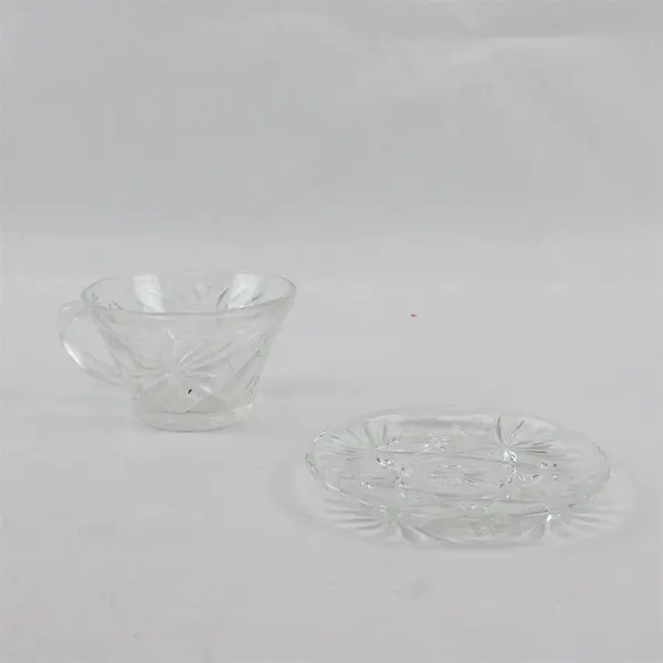 Vintage Anchor Hocking Early American Clear Prescut Punch Cup & Saucer