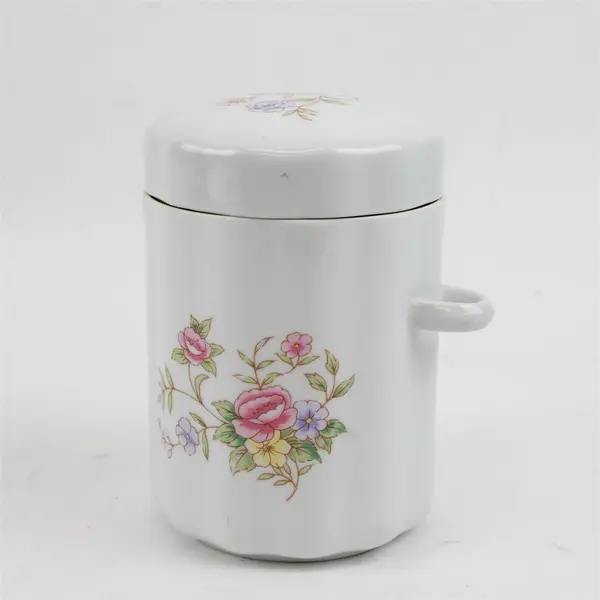 Vintage FTDA Ceramic Pink Floral White Lidded Canister