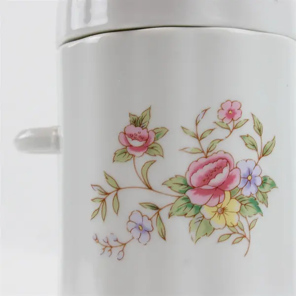 Vintage FTDA Ceramic Pink Floral White Lidded Canister