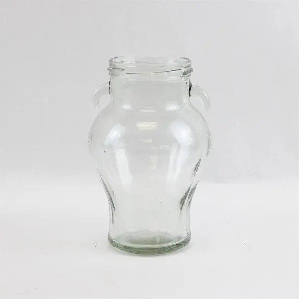 Tassos Olive Jar Clear Glass Amphora Style Ribbed Sides No Lid 1950s