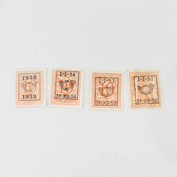 Lot of 10 Belgium 1950s-1960s Posthorn Overprint Stamps Used
