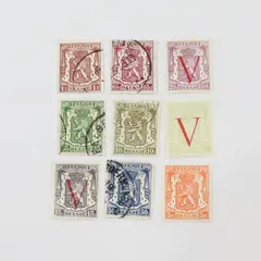 Lot Of 9 Belgium 1930s-1940s Coat Of Arms 2/5/10/15/20/35/50/65c 1f Stamps Used