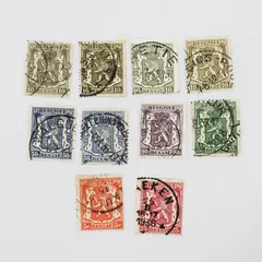 Lot Of 10 Belgium 1930s-1940s Coat Of Arms 5/10/25/35/50/90c Stamps Used