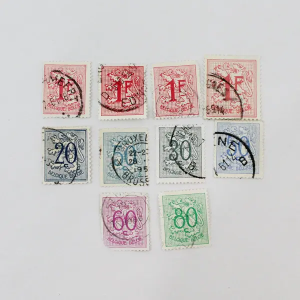 Lot Of 10 Belgium 1950s-1960s Coat Of Arms 20/30/50/60/80c 1F Stamps Used