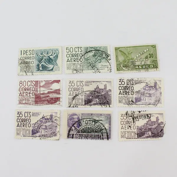Lot of 9 Mexico Airmail Stamps Used 1928-1950s