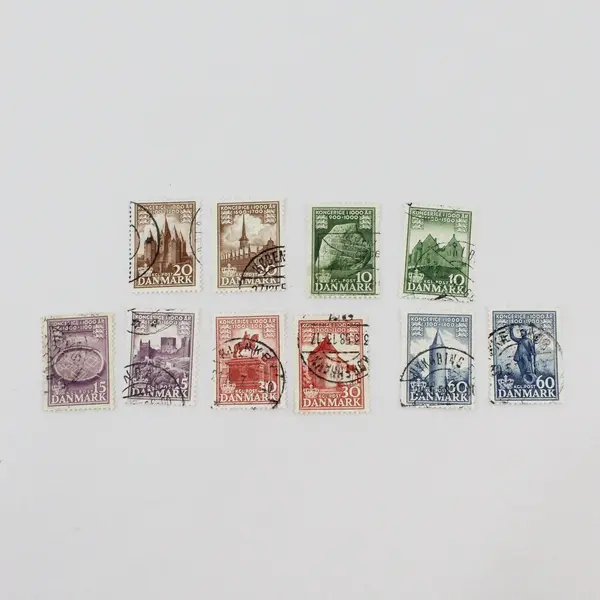 Set Of 10 Denmark 1953-56 1000th Anniversary Stamps Used SC #342-51