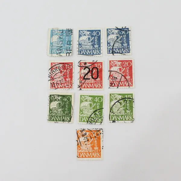 Lot Of 10 Denmark 1930s Caravel Stamps Used