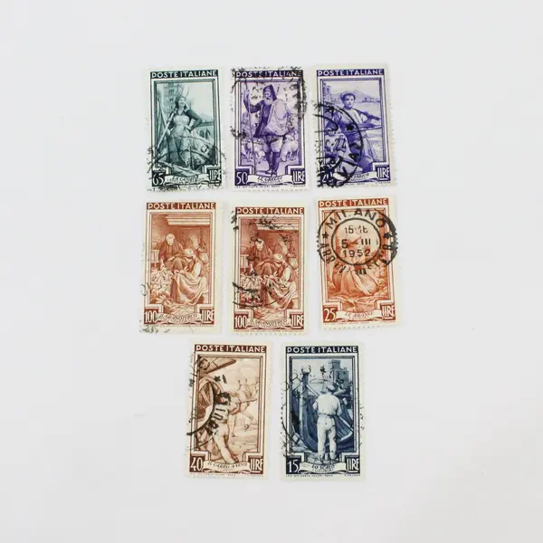 Lot Of 8 Italy 1950s Italy At Work 15/20/25/40/50/65/100L Stamps Used
