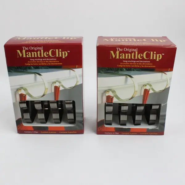Lot of 2 Haute Decor MantleClip Christmas Stocking Hanger 4-Pack Soft Grip Metal