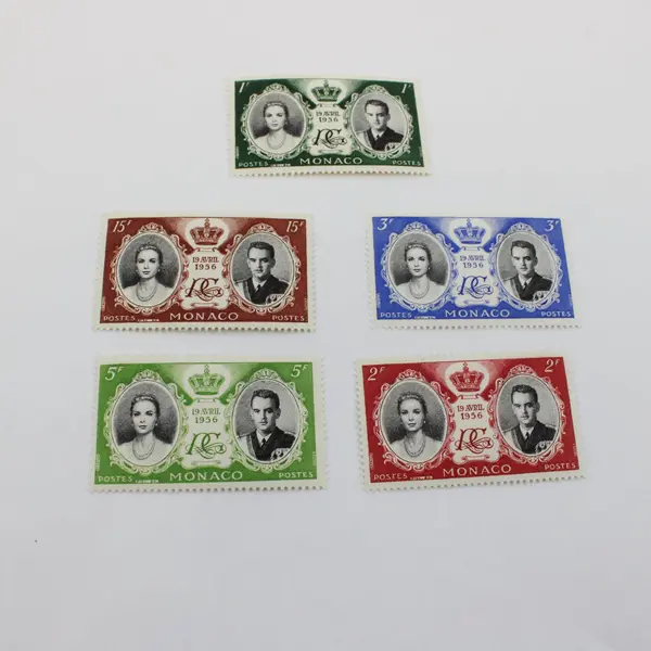 Set Of 5 Monaco 1956 Wedding Stamps Prince Rainier Grace Kelly SC #366-70 MNH