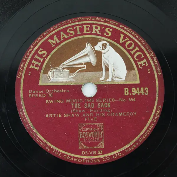 Artie Shaw Little Jazz/The Sad Sack HMV 10" Shellac 78 RPM B.9443