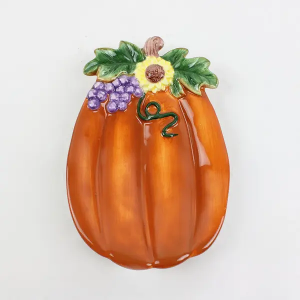 CBK Ceramic Pumpkin Plate Orange Grape Vine Fall Thanksgiving