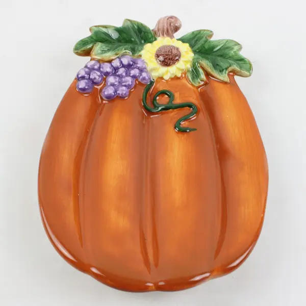 CBK Ceramic Pumpkin Plate Orange Grape Vine Fall Thanksgiving
