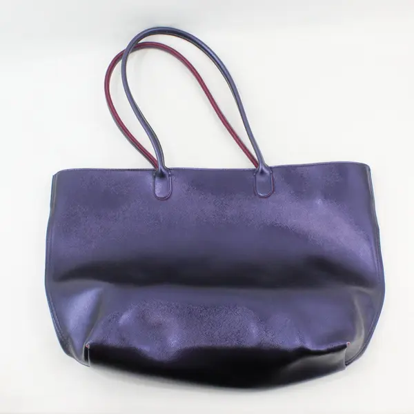 Bath & Body Works Blue Violet VIP L Tote Bag Faux Leather Finish Magenta Lining
