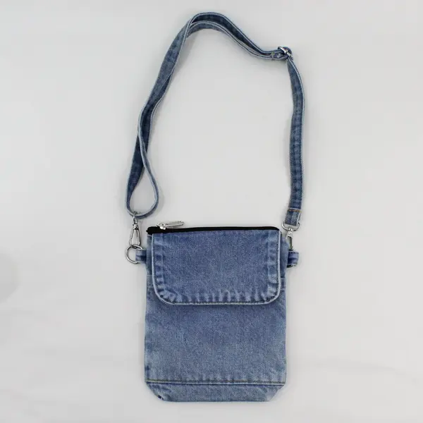 Handmade Upcycled Light Wash Denim Pocket Crossbody Satchel Bag