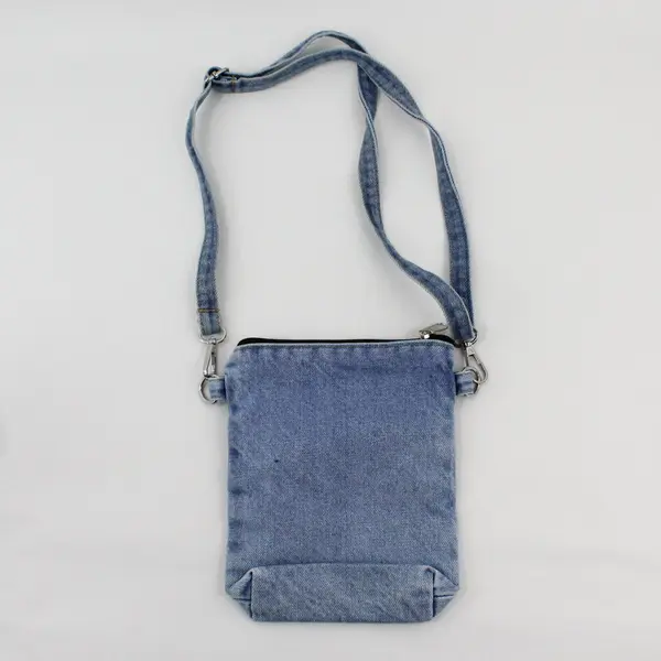 Handmade Upcycled Light Wash Denim Pocket Crossbody Satchel Bag
