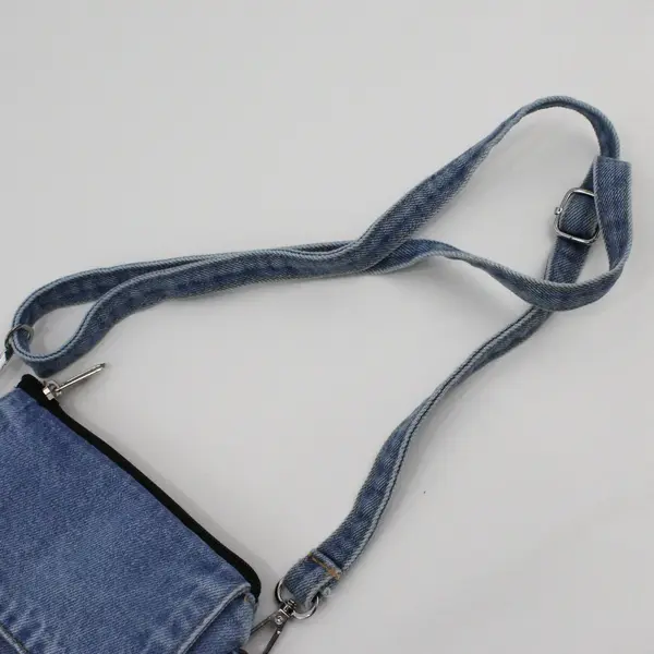 Handmade Upcycled Light Wash Denim Pocket Crossbody Satchel Bag