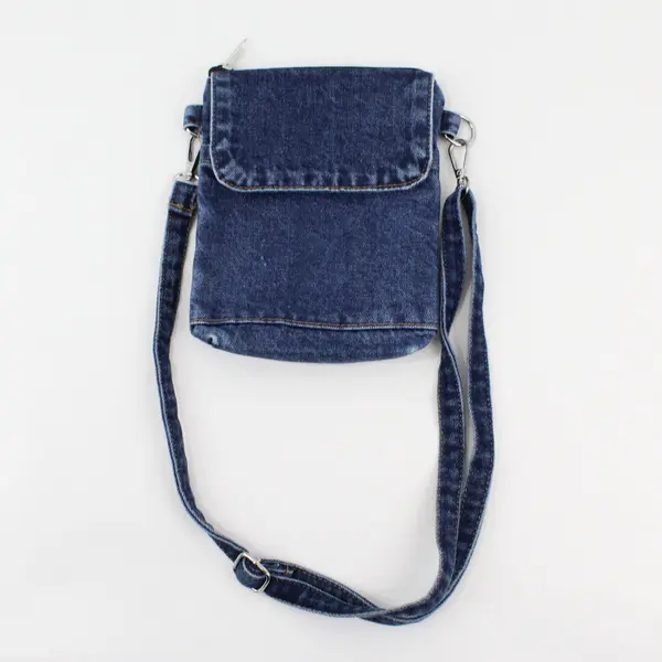 Denim Upcycled Crossbody Satchel Bag Dark Wash Jean Pocket Purse Handmade Unique