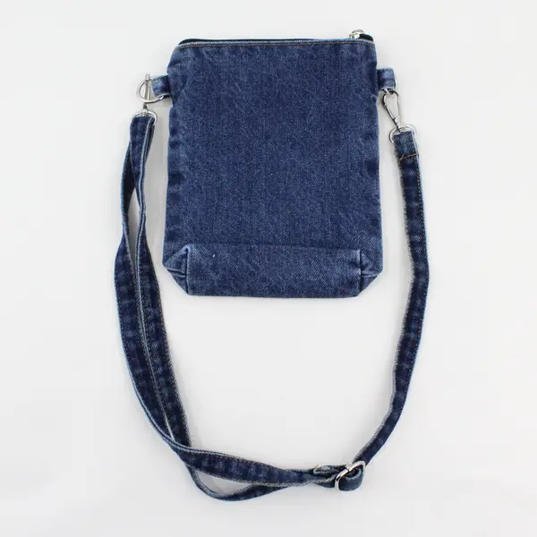 Denim Upcycled Crossbody Satchel Bag Dark Wash Jean Pocket Purse Handmade Unique