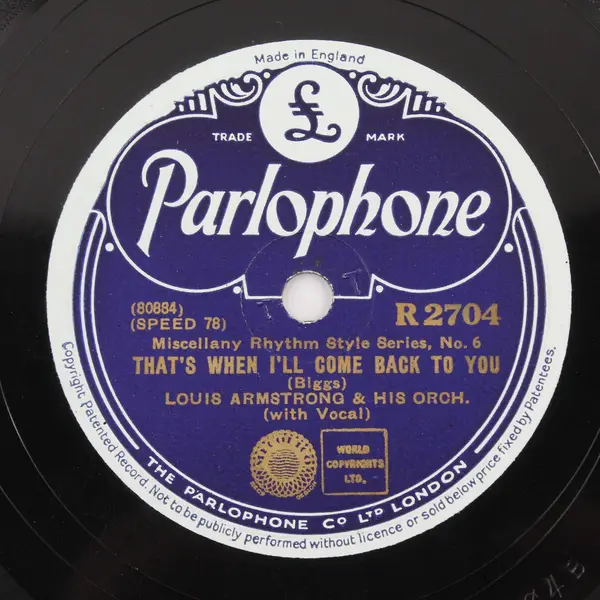 Louis Armstrong Parlophone R2704 78 Hotter Than That/That's When I'll Come Back
