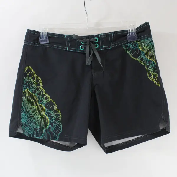 Prana Grey and Yellow-Teal Gradient Floral Design Active Shorts Sz S Y2K Look