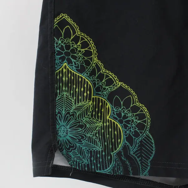 Prana Grey and Yellow-Teal Gradient Floral Design Active Shorts Sz S Y2K Look