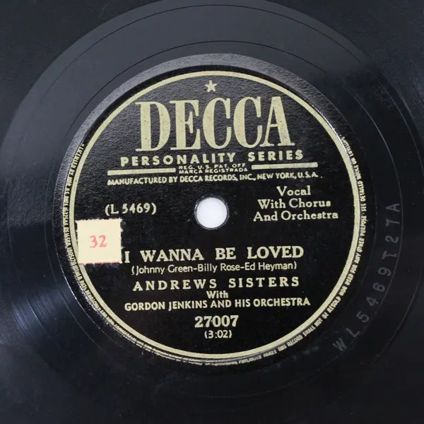 Andrews Sisters Decca 27007 Shellac 78 RPM Out Of The Habit / I Wanna Be Loved