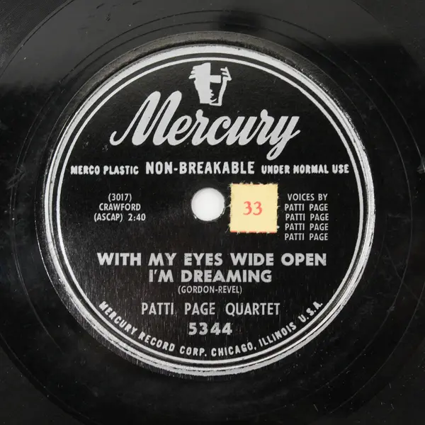 Mercury 5344 Patti Page Qtr 10" 33RPM With My Eyes Wide Open/Oklahoma Blues