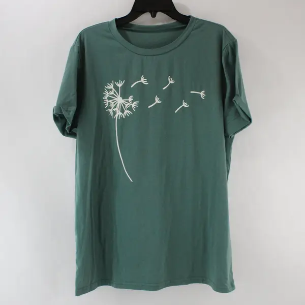Green Short Sleeve Shirt With White Dandelion Graphic Womens Size X-Large 
