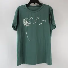Green Short Sleeve Shirt With White Dandelion Graphic Womens Size X-Large 