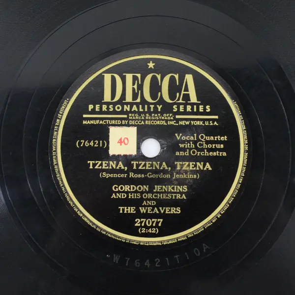  Gordon Jenkins & The Weavers Tzena Tzena Tzena/Goodnight Irene 10" Shellac Reco