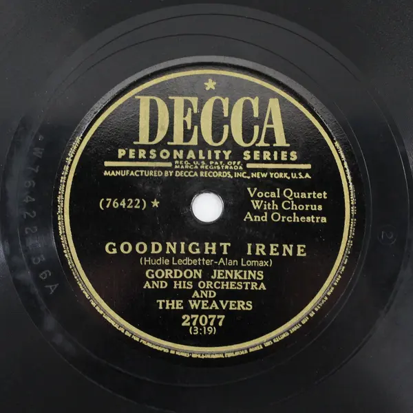  Gordon Jenkins & The Weavers Tzena Tzena Tzena/Goodnight Irene 10" Shellac Reco