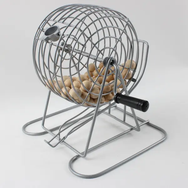 Classic Metal Wire Bingo Cage with Wooden Balls Tabletop Game Set