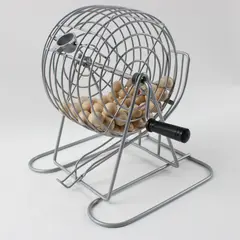 Classic Metal Wire Bingo Cage with Wooden Balls Tabletop Game Set