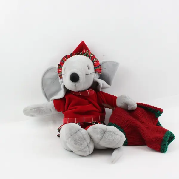 Commonwealth 1990 Holiday Mouse Plush Stuffed Animal Working Music Extra Sweater